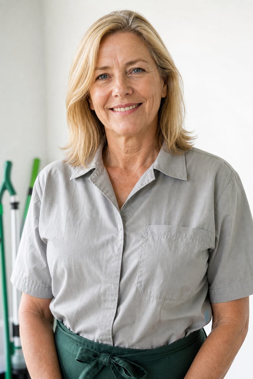 Portraet von Bettina Zwirnstock, laechelnd vor einer hellen Wand.